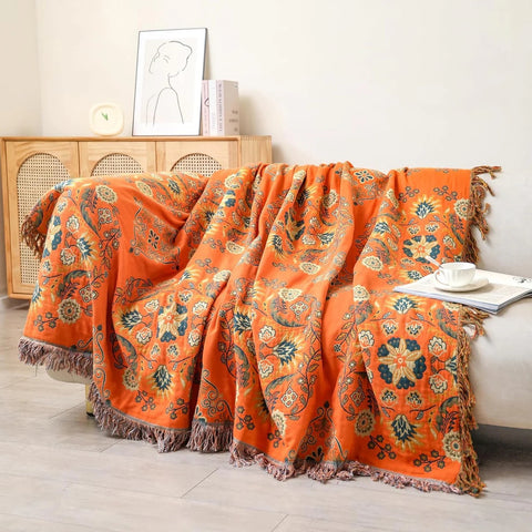Marigold Throw Blanket - Reversible Cotton, Floral Design