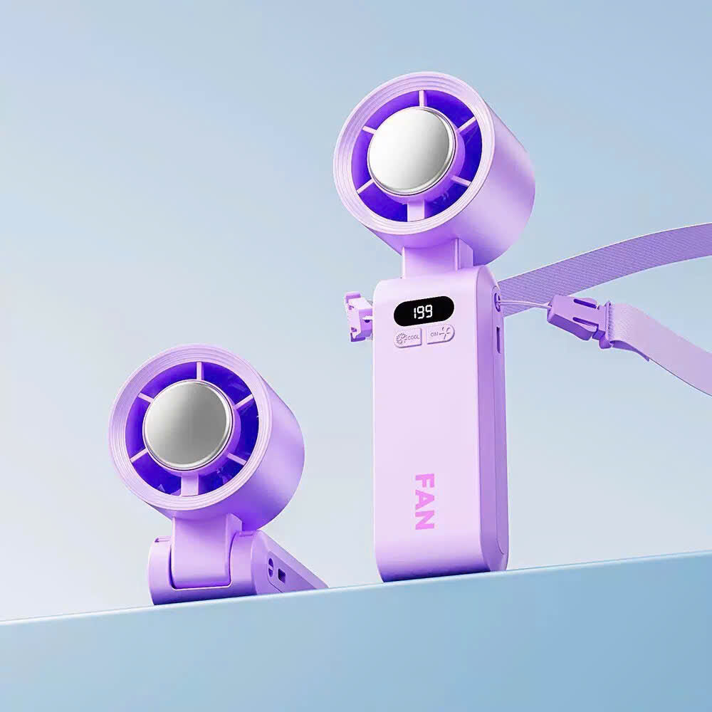 Handheld Rechargeable Mini Fan with Ice Tray Cooling Chamber & 199 Speed Settings for Travel Desk Home