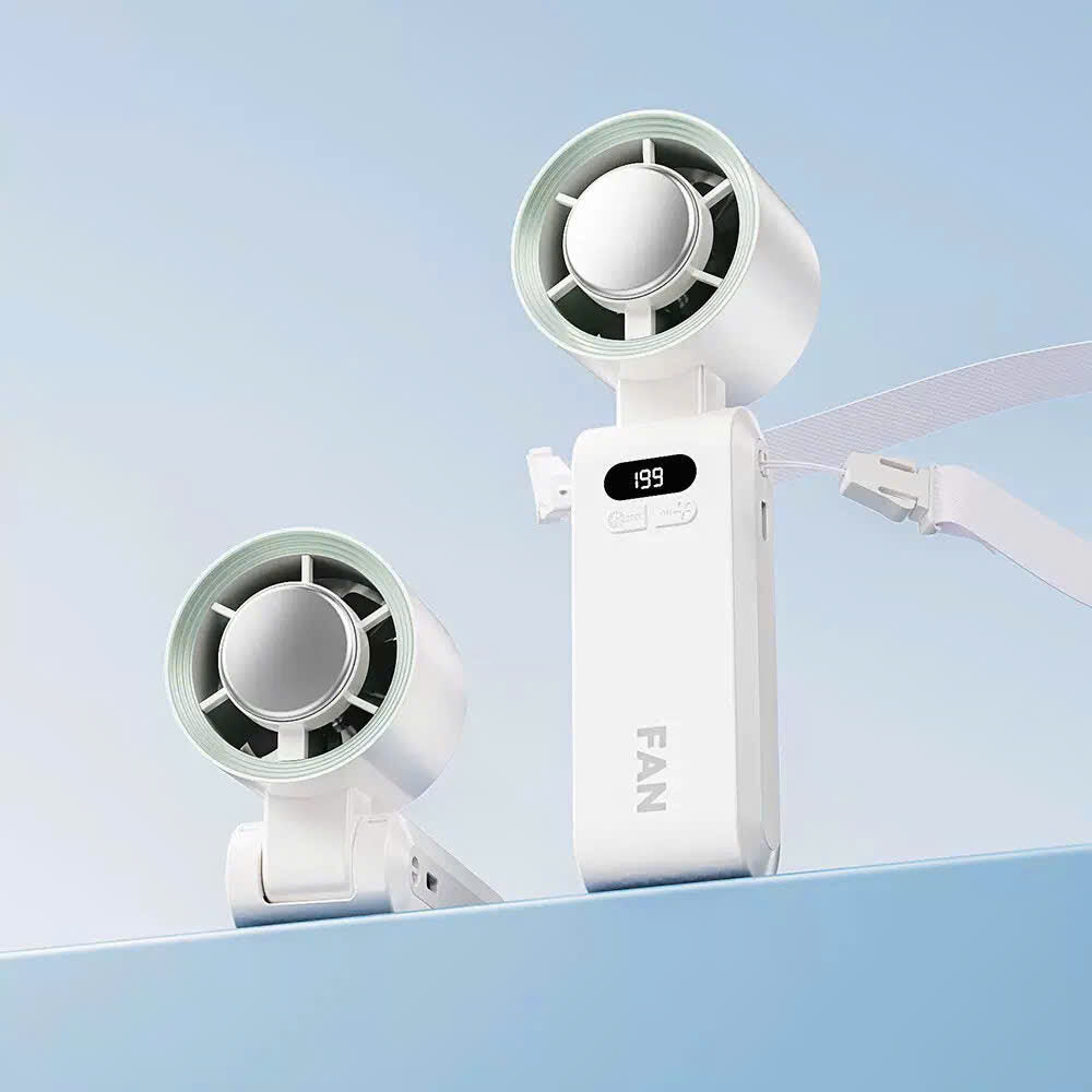 Handheld Rechargeable Mini Fan with Ice Tray Cooling Chamber & 199 Speed Settings for Travel Desk Home