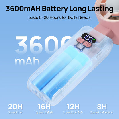Handheld Rechargeable Mini Fan with Ice Tray Cooling Chamber & 199 Speed Settings for Travel Desk Home