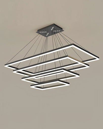 Multi-Tier Linear Suspension Fixture with Integrated LED, Adjustable Cable, Matte Black Metal Frame for Dining & Living Spaces