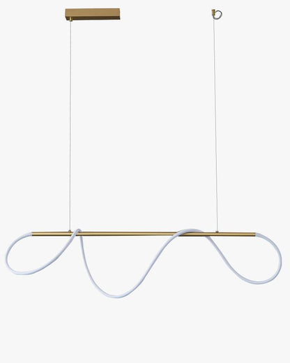 Lustre linéaire à DEL pour îlot avec design à vagues en silicone, 43 pouces, laiton, hauteur réglable, suspendu moderne à intensité variable pour table à manger