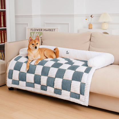 Quilted Pet Furniture Protector Mat – Padded Nonslip Dog Couch Cover for Sofa & Floor | Washable Plaid Pet Blanket