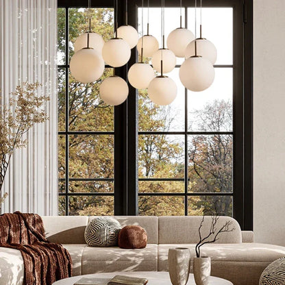 Modern Hanging Linear Chandelier with Hand-Blown Glass Globes & LED Lights for Dining Room & Kitchen Island