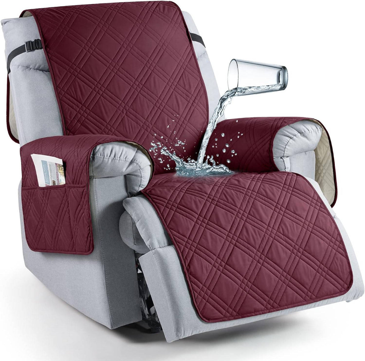 Recliner Protector with Waterproof Layers, Side Pockets & Non-Slip Grip for Pets, Spills & Family Use