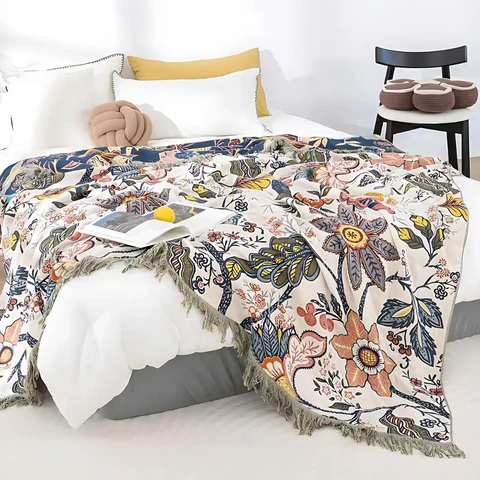 Nature's Embrace – Dual-Sided Cotton Floral Throw Blanket