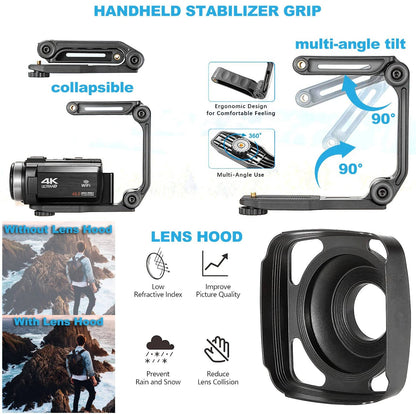 Caméra de vlogging Ultra HD | Photos 48 MP avec stabilisateur et connectivité WiFi | Idéale pour les voyages et les tutoriels
