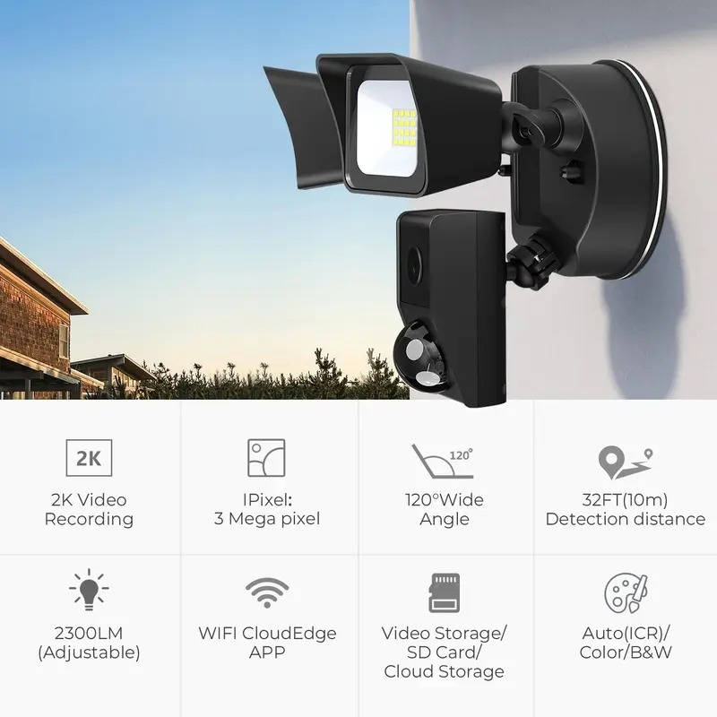 Projecteur de sécurité à LED puissant avec caméra et détection de mouvement