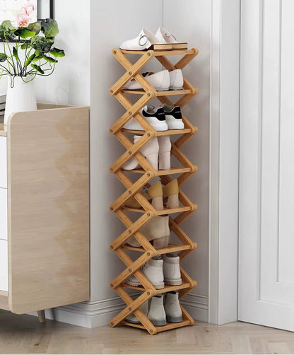 Bamboo Storage Rack | Shoe Storage Organizer with Foldable Design | Space-Saving Solution for Home