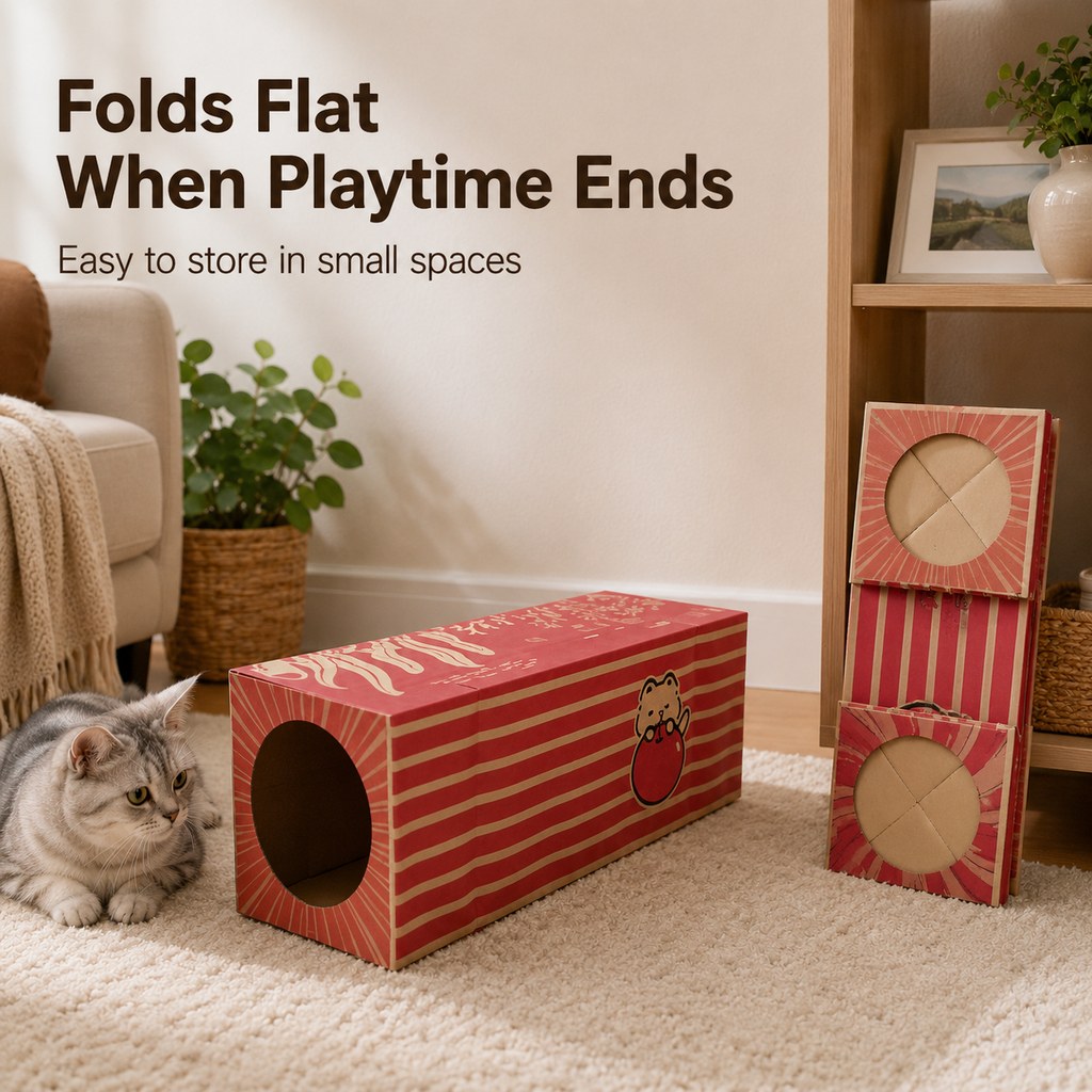 Ortekor Foldable Kraft Paper Cat Tunnel for Indoor Cats - Space-Saving Hide & Play Toy to Beat Boredom