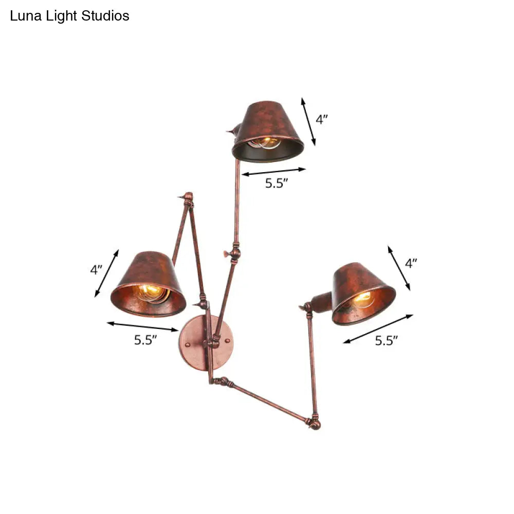 Adjustable Metal Wall Light Fixture with Cone Shade for Bedroom Living Room Industrial Decor Home Office Hallway Dining Room 2 or 3 Light