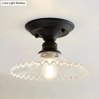 Ribbed Glass Ceiling Light – Single-Bulb Close-to-Ceiling Fixture with Scalloped Edge for Kitchen, Hallway & Bedroom