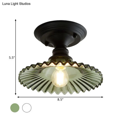 Ribbed Glass Ceiling Light – Single-Bulb Close-to-Ceiling Fixture with Scalloped Edge for Kitchen, Hallway & Bedroom