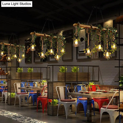 Five-Light Suspended Wood Fixture with Metal Guard for Dining Rooms, Kitchens & Living Spaces – Farmhouse Workshop Look