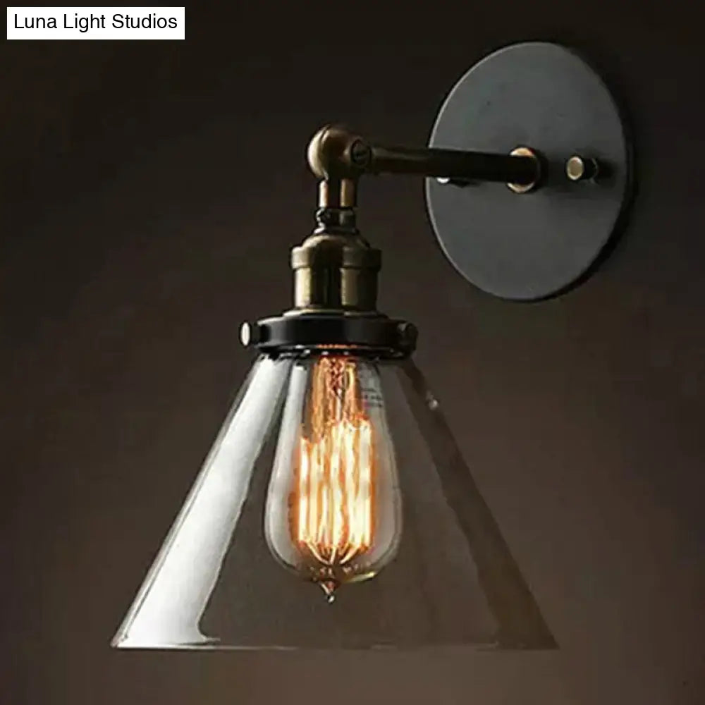 Adjustable Wall Sconce with Clear Glass & Brass-Black Finish – Industrial Metal Light for Kitchen, Hallway & Bedroom