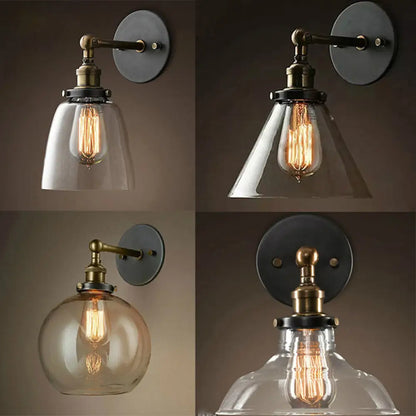 Adjustable Wall Sconce with Clear Glass & Brass-Black Finish – Industrial Metal Light for Kitchen, Hallway & Bedroom