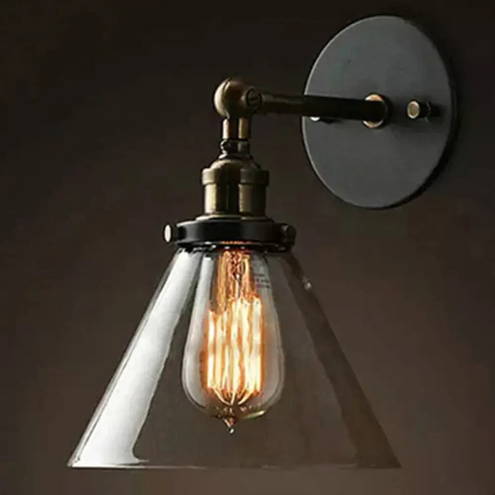 Adjustable Wall Sconce with Clear Glass & Brass-Black Finish – Industrial Metal Light for Kitchen, Hallway & Bedroom