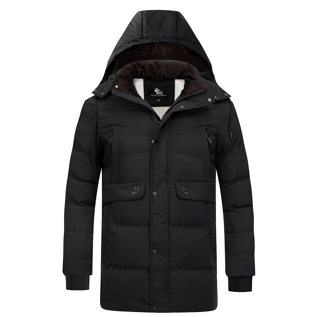 Waterproof Insulated Winter Parka Jacket with Detachable Hood for Men | Cold Weather Outdoor Coat with Padded Lining