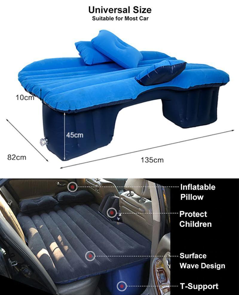 Confort Voyage | Matelas gonflable pour voiture avec support en T et oreillers | Idéal pour les voyages en voiture et le camping
