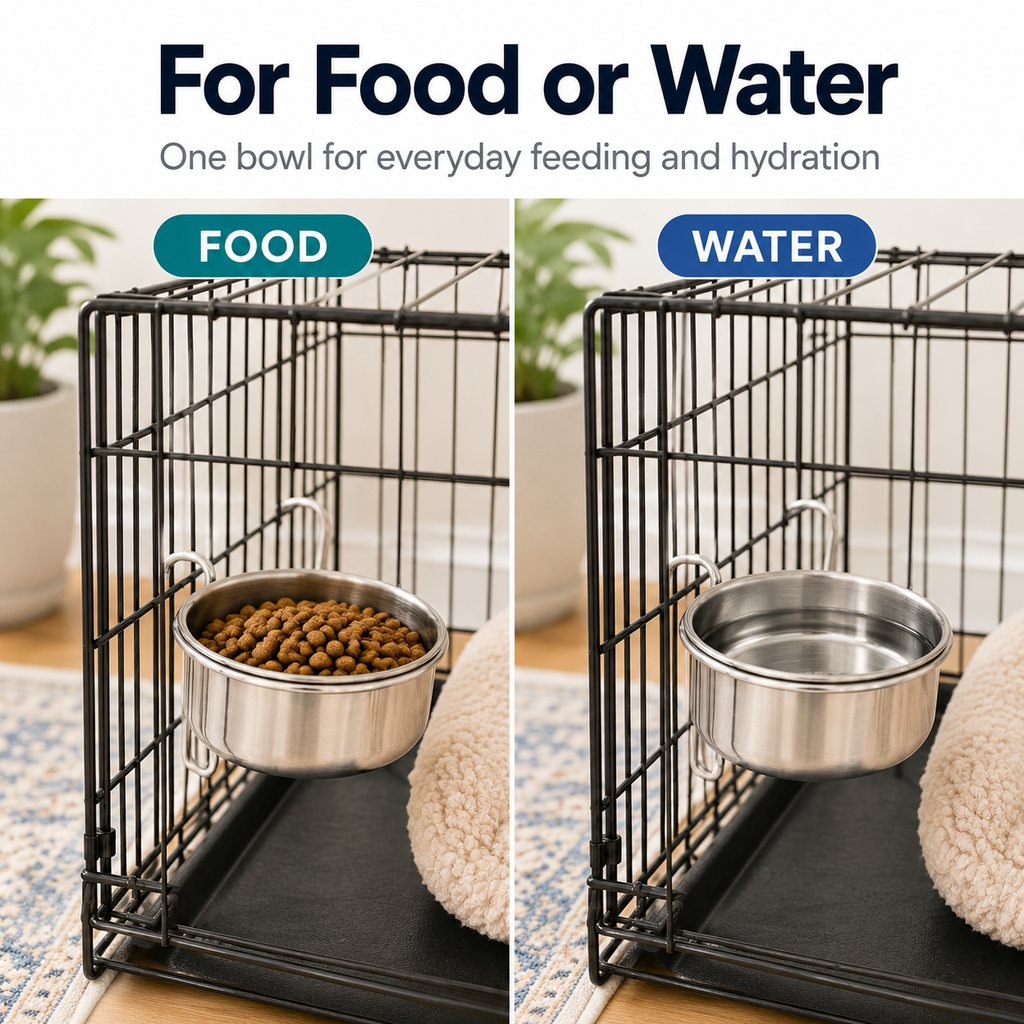 Ortekor Inside-Crate Stainless Steel Hanging Pet Bowl for Dogs & Cats - No-Tip Food & Water Bowl for Kennels