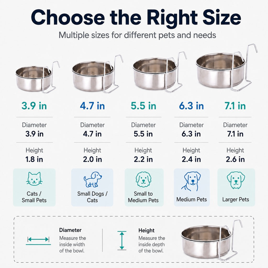 Ortekor Inside-Crate Stainless Steel Hanging Pet Bowl for Dogs & Cats - No-Tip Food & Water Bowl for Kennels
