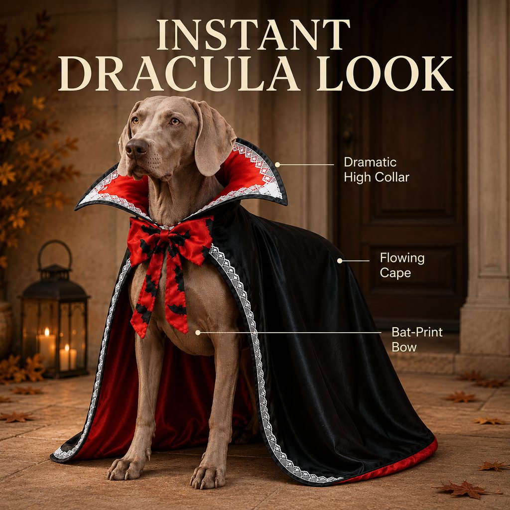 Ortekor Halloween Vampire Dog Cape Costume – Dracula Cloak with Stand-Up Collar for Trick-or-Treating, Parties & Photos