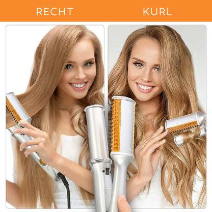 Dual-Function Rotating Barrel Hair Tool with Ionic Bristles for Curls and Smooth Styles | Ceramic Heated Styling Wand with Auto Shutoff for