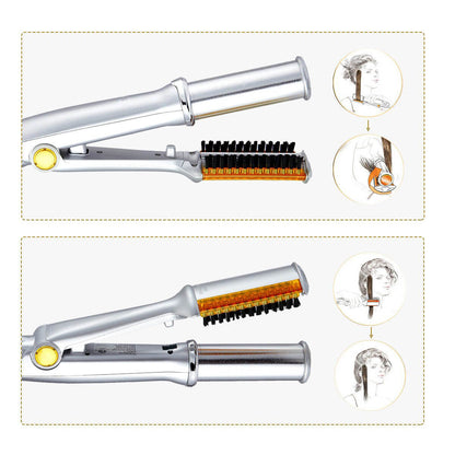 Dual-Action Rotating Hair Styling Tool – Curls & Straightens Wet or Dry Hair with Ceramic Barrel & Ionic Bristles for Salon Blowouts at Home