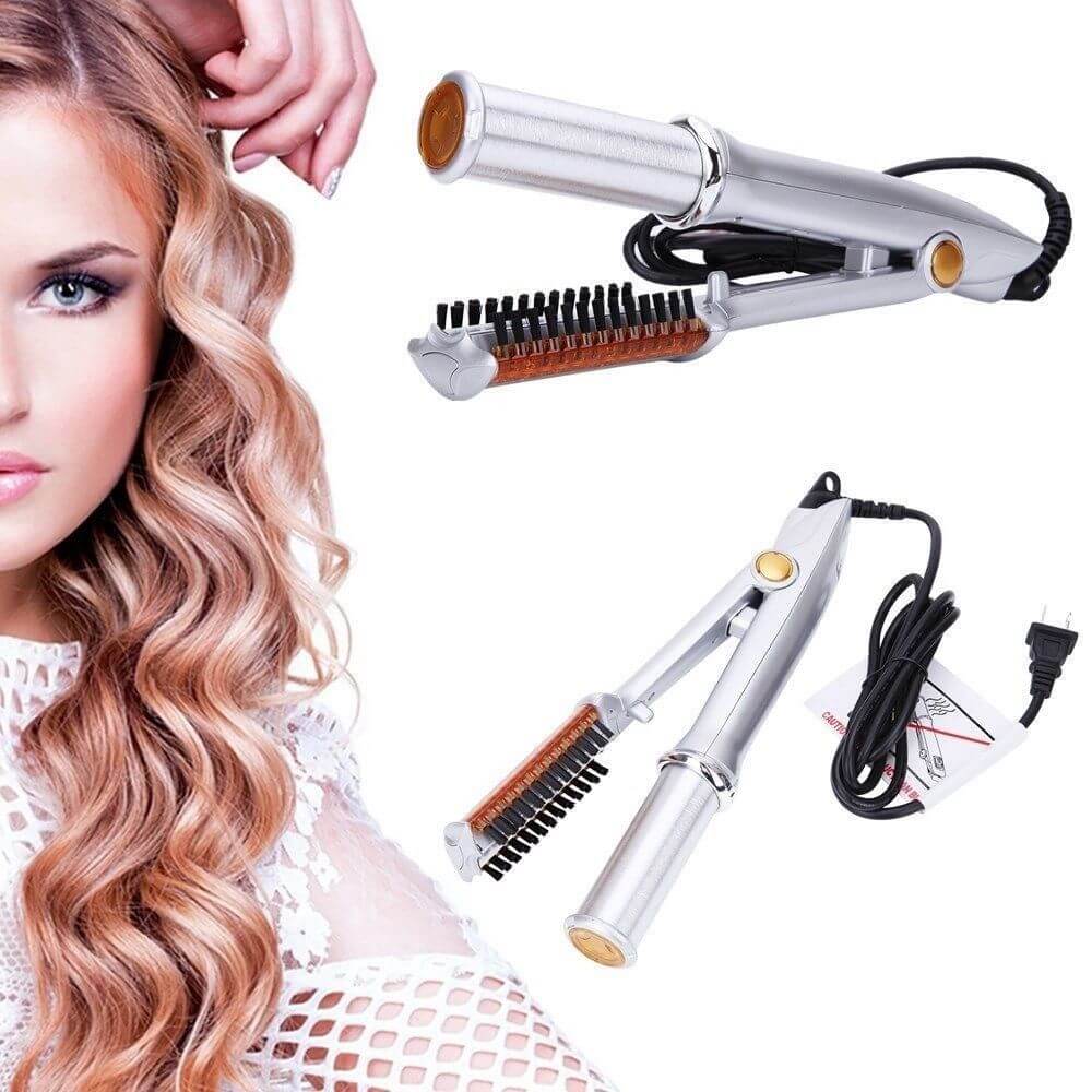 Dual-Function Rotating Barrel Hair Tool with Ionic Bristles for Curls and Smooth Styles | Ceramic Heated Styling Wand with Auto Shutoff for