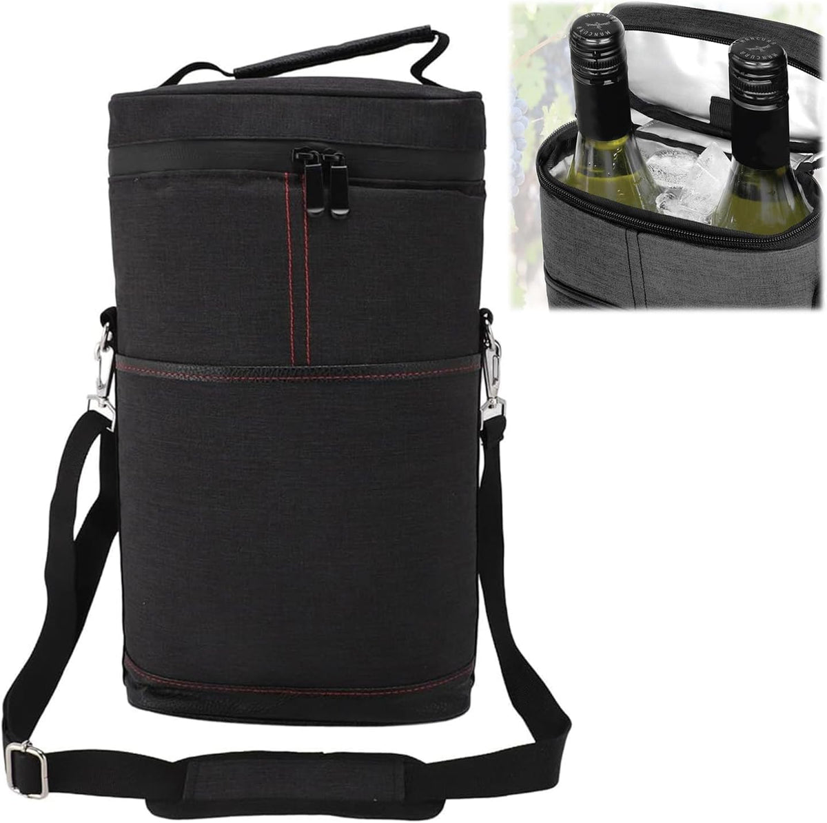 Padded Two-Bottle Wine Carrier Bag with Shoulder Strap for Picnics Parties Outdoor Travel Beach Dinner Events Wine Tastings Gifts