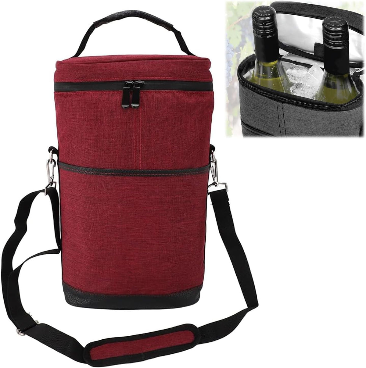 Padded Two-Bottle Wine Carrier Bag with Shoulder Strap for Picnics Parties Outdoor Travel Beach Dinner Events Wine Tastings Gifts