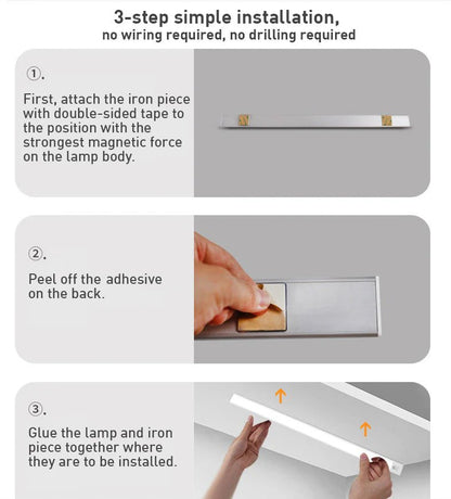 Lampe LED à détecteur de mouvement pour sous-meuble, rechargeable par USB, barre fine en aluminium pour cuisine, placard, garde-manger, couloir, 3 températures de couleur, sans fil