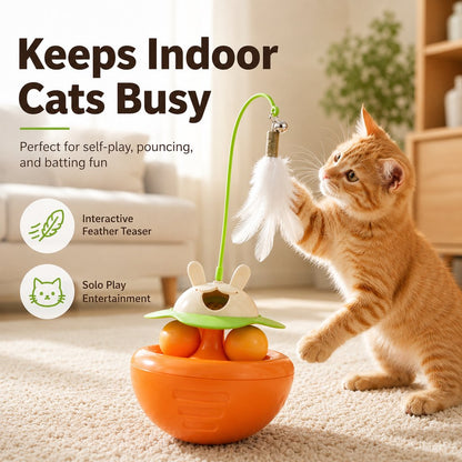 Ortekor Interactive Wobble Cat Toy for Indoor Cats - Treat-Dispensing Feather Teaser That Keeps Cats Busy