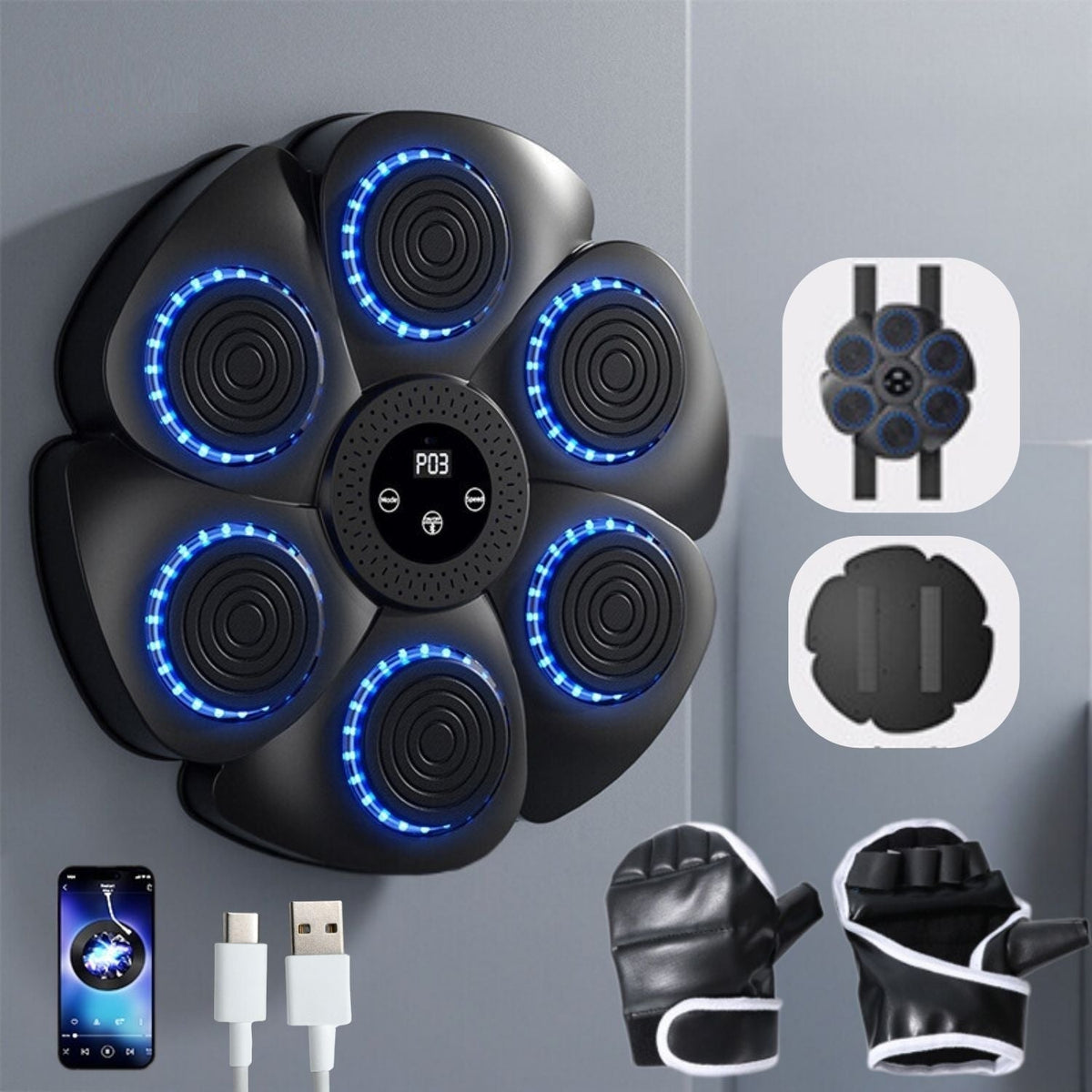 Wall-Mount Reaction Training Pad with LED Lights & Music for Home Workouts | Boxing Reflex Target Board for Kids & Adults | USB