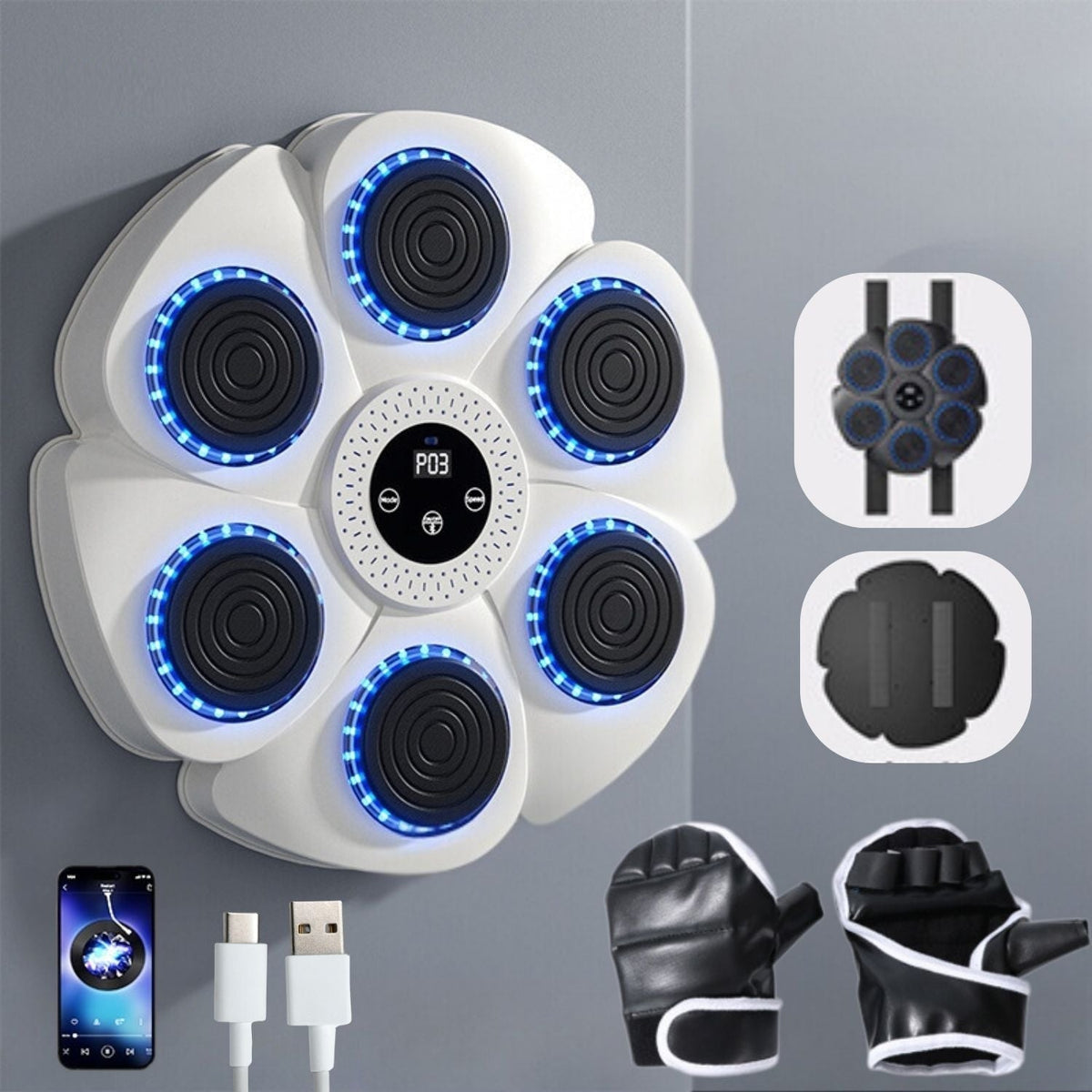 Wall-Mount Reaction Training Pad with LED Lights & Music for Home Workouts | Boxing Reflex Target Board for Kids & Adults | USB