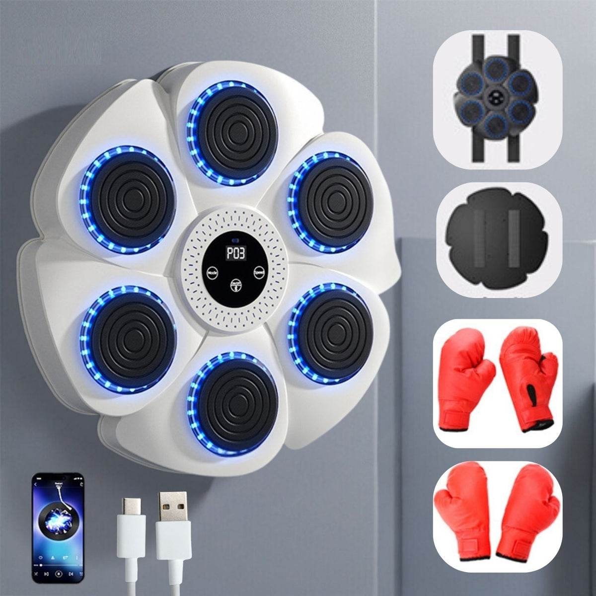 Wall-Mount Reaction Training Pad with LED Lights & Music for Home Workouts | Boxing Reflex Target Board for Kids & Adults | USB