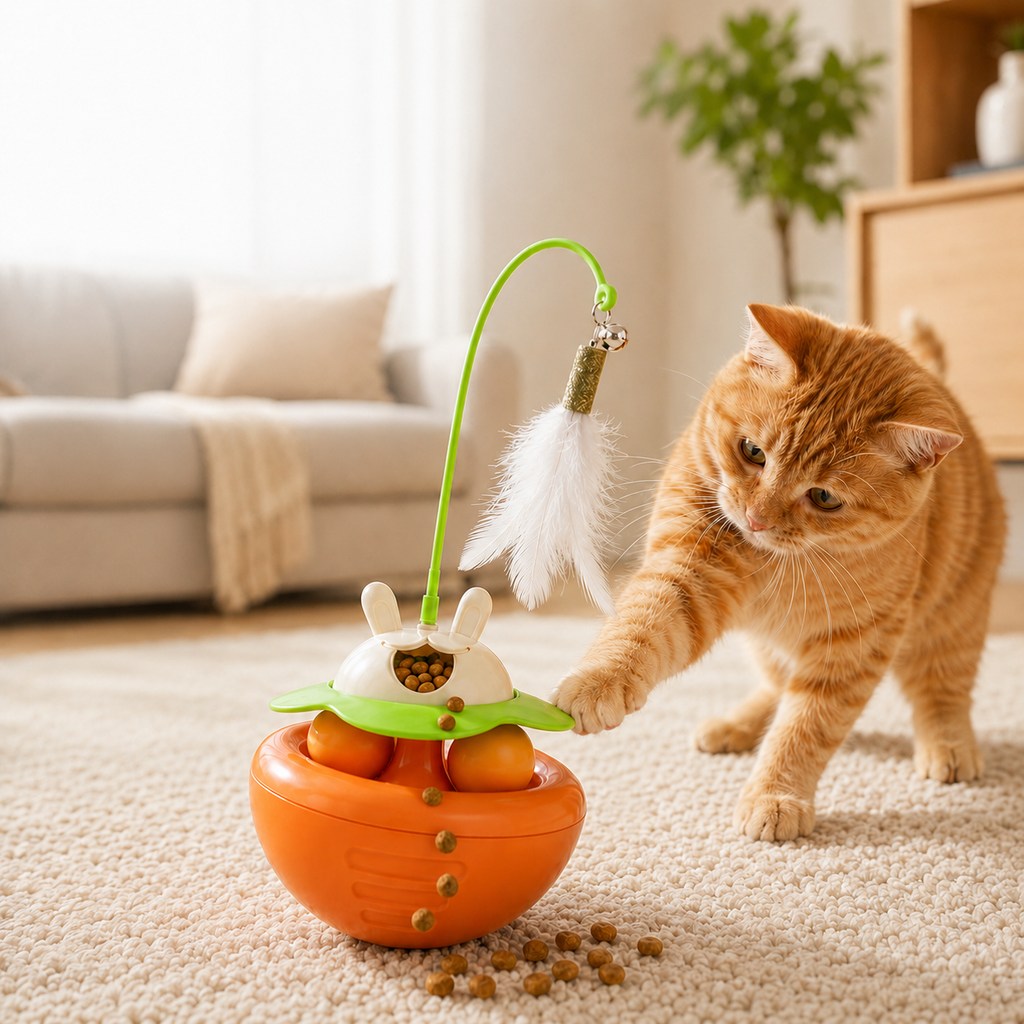 Ortekor Interactive Wobble Cat Toy for Indoor Cats - Treat-Dispensing Feather Teaser That Keeps Cats Busy