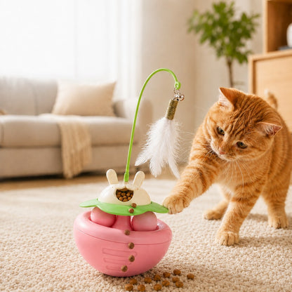 Ortekor Interactive Wobble Cat Toy for Indoor Cats - Treat-Dispensing Feather Teaser That Keeps Cats Busy