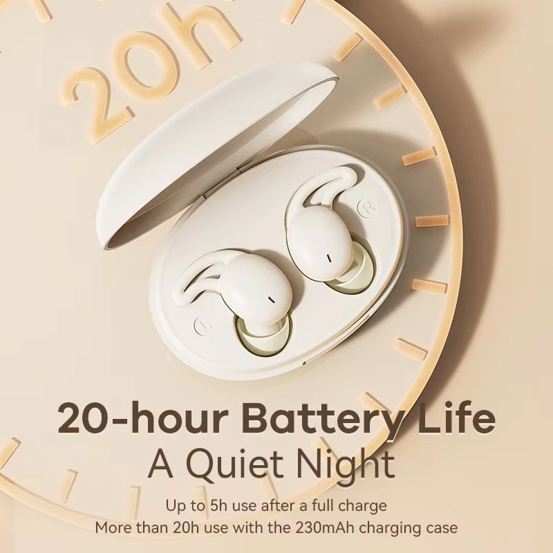 Sleep Earbuds with Passive Noise Isolation – Side Sleeper Comfort Design, 5-Hour Battery, Bluetooth 5.3, Touch Controls, Soft Silicone Fit