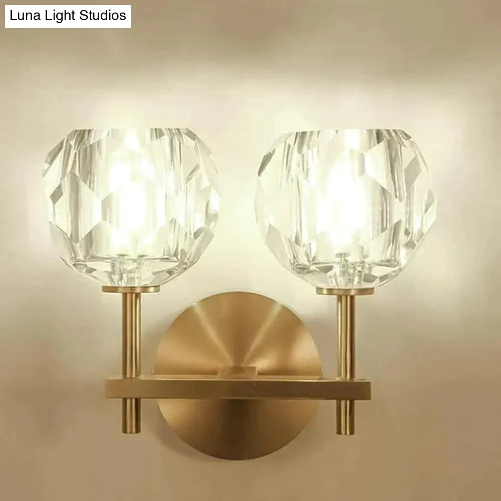 Crystal Wall Sconce with Copper Frame – Warm White LED Light Fixture for Living Room, Bedroom & Hallway