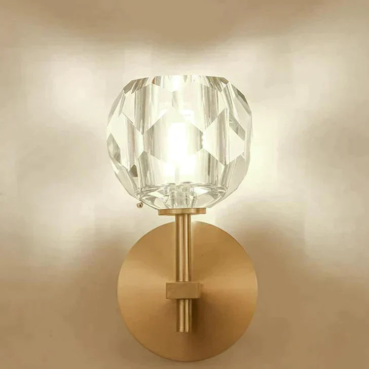 Crystal Wall Sconce with Copper Frame – Warm White LED Light Fixture for Living Room, Bedroom & Hallway