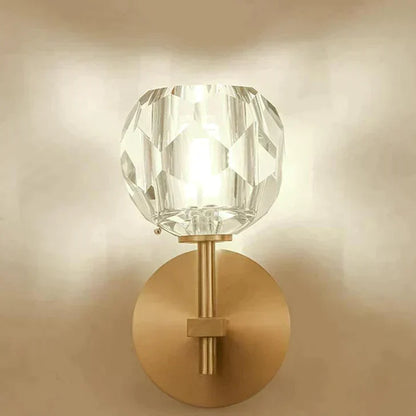 Crystal Wall Sconce with Copper Frame – Warm White LED Light Fixture for Living Room, Bedroom & Hallway