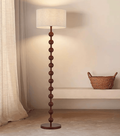 Tall Wooden Standing Lamp with Natural Fabric Shade 67 Inch for Bedroom Living Room Corner Reading Cozy Ambient Light Sculptural Base Modern