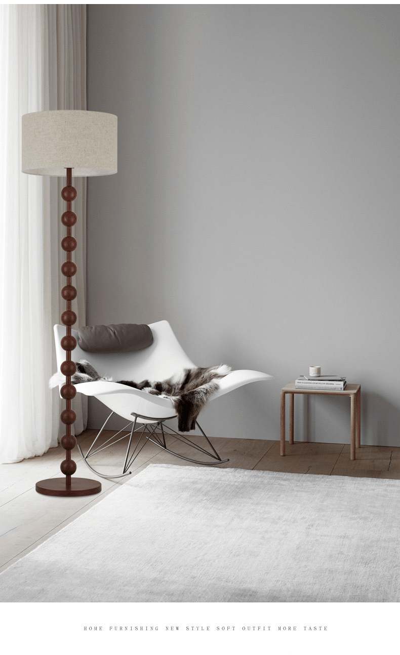 Tall Wooden Standing Lamp with Natural Fabric Shade 67 Inch for Bedroom Living Room Corner Reading Cozy Ambient Light Sculptural Base Modern