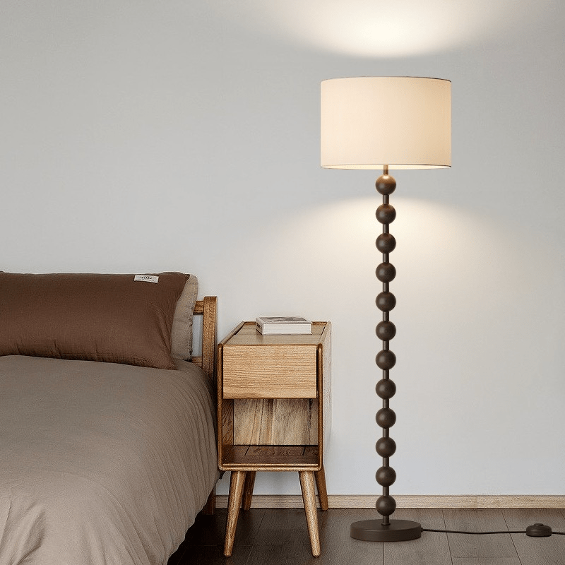 Tall Wooden Standing Lamp with Natural Fabric Shade 67 Inch for Bedroom Living Room Corner Reading Cozy Ambient Light Sculptural Base Modern