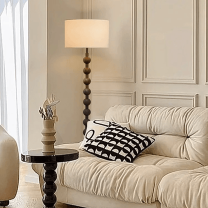 Tall Wooden Standing Lamp with Natural Fabric Shade 67 Inch for Bedroom Living Room Corner Reading Cozy Ambient Light Sculptural Base Modern