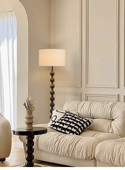 Tall Wooden Standing Lamp with Natural Fabric Shade 67 Inch for Bedroom Living Room Corner Reading Cozy Ambient Light Sculptural Base Modern
