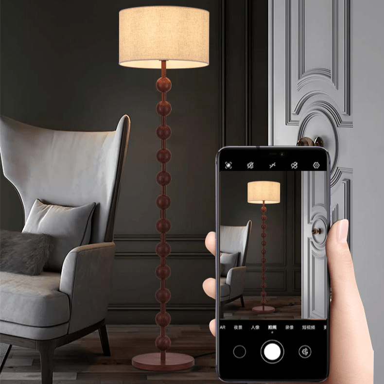 Tall Wooden Standing Lamp with Natural Fabric Shade 67 Inch for Bedroom Living Room Corner Reading Cozy Ambient Light Sculptural Base Modern