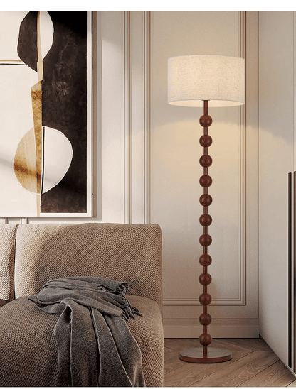 Tall Wooden Standing Lamp with Natural Fabric Shade 67 Inch for Bedroom Living Room Corner Reading Cozy Ambient Light Sculptural Base Modern