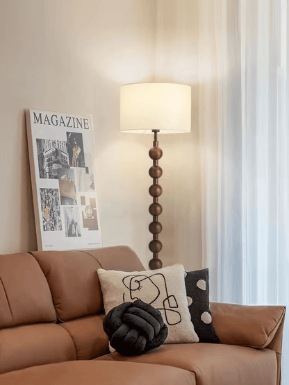 Tall Wooden Standing Lamp with Natural Fabric Shade 67 Inch for Bedroom Living Room Corner Reading Cozy Ambient Light Sculptural Base Modern